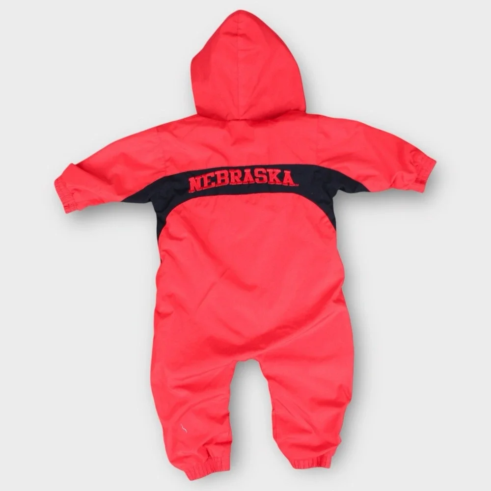 Vintage Nike Team Nebraska Huskers Baby Hooded Windbreaker Suit Red Black‎ 18M